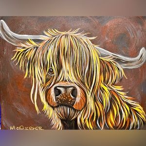 Original Art Highland Cow Painting signed by the Artist- Me :)